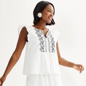 Draper James Geo Embroidery Flutter Sleeve Top White XL